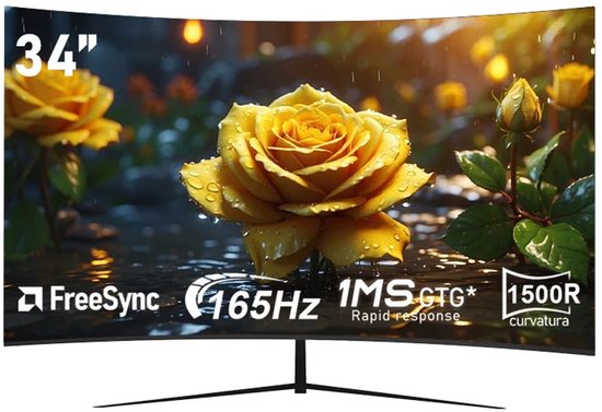 Gaming Monitor 34” Ultrawide Curved – 165Hz – QHD 3440x1440 – 1ms – FreeSync – VESA – HDMI/DP