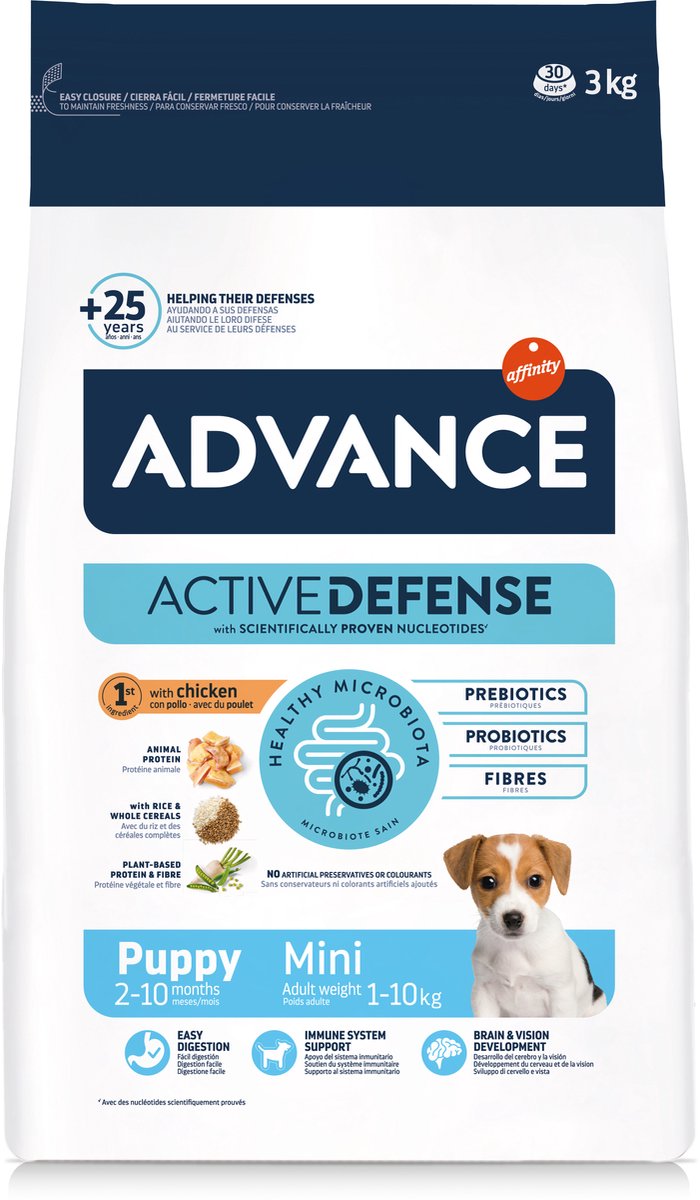 Advance Hondenvoer Advance Puppy Protect Mini - Kip en Rijst - 3 kg, Licht Verteerbaar, Voor Kleine Rassen