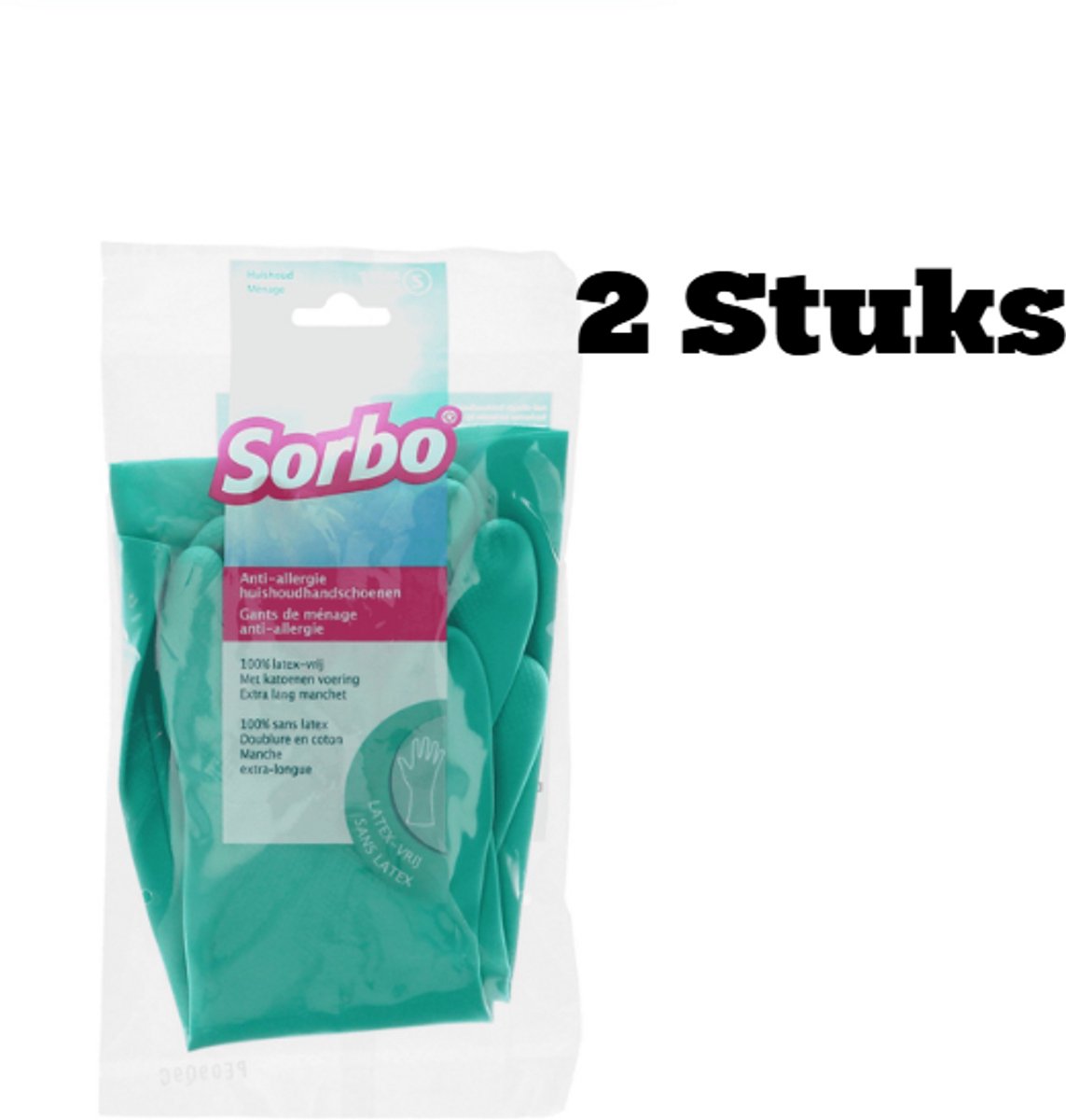2x Sorbo Huishoudhandschoenen - maat S - groen - extra lang - schoonmaakhandschoenen