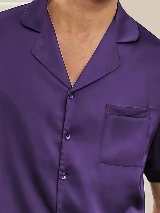 Reliwel Pyjama heren lange satijnen pyjama set tweedelige lange