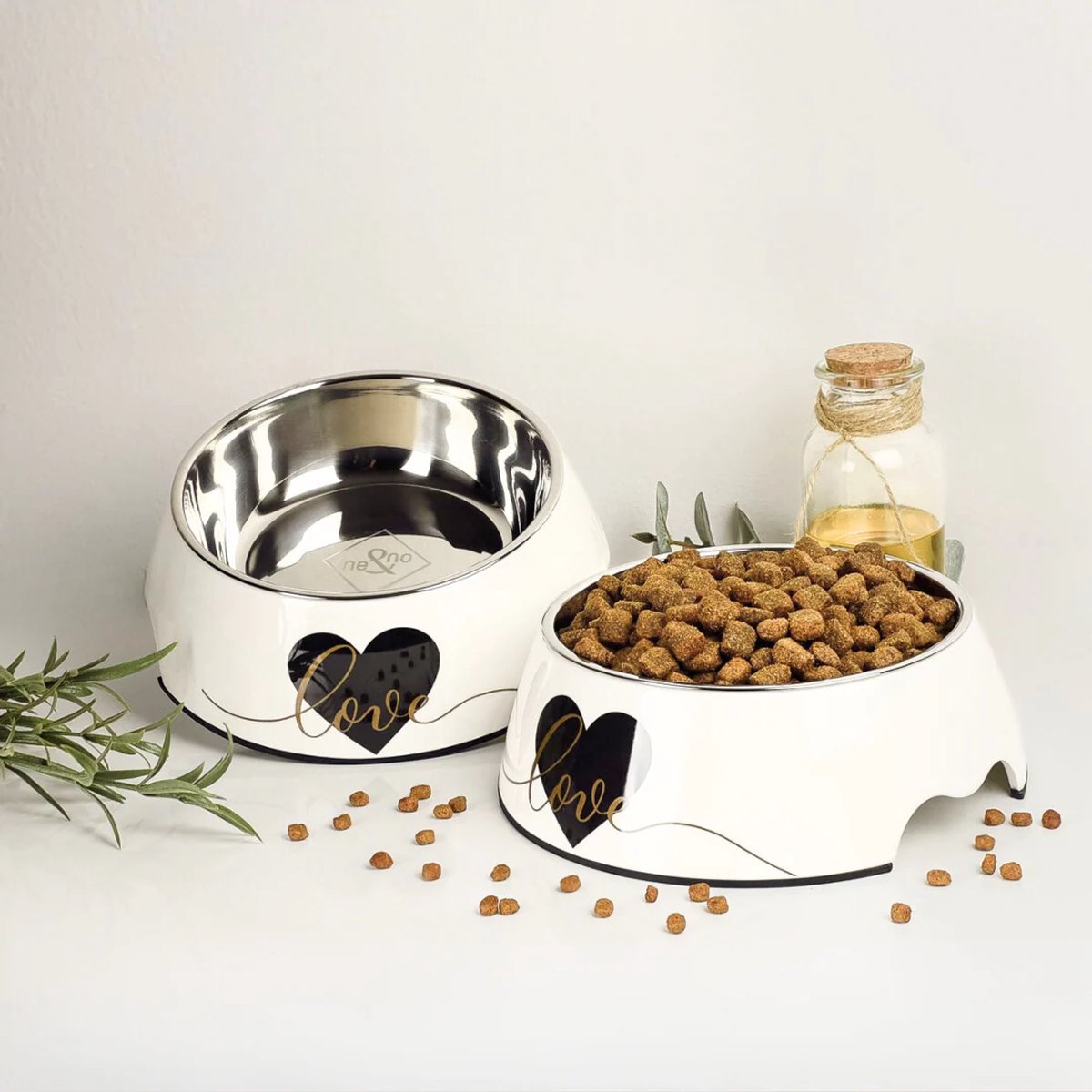ne&no - Love Design RVS hond of katten voerbak - Set van 2stuks