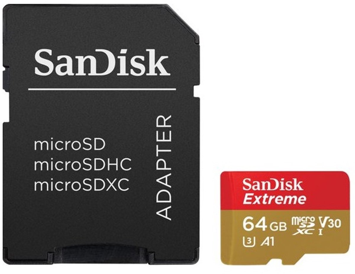 SANDISK Extreme MicroSDXC 64GB - U3 V30 A2 - 160MB/s - GN6AA - met adapter