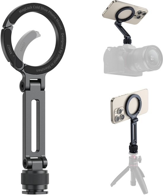 Ulanzi MA07 MagLock telefoonhouder voor statief & Cold Shoe - MagSafe Compatibel - Arca-Swiss Quick Release - Aluminiumlegering - Zwart
