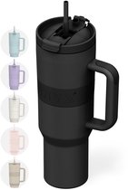 ONYX Drinkfles met Rietje 1.2 Liter - Waterfles voor Kinderen & Volwassenen - Thermosbeker RVS Travel Mug - Motiverende Drinkbus - Drinkbeker voor School - Onyx Black