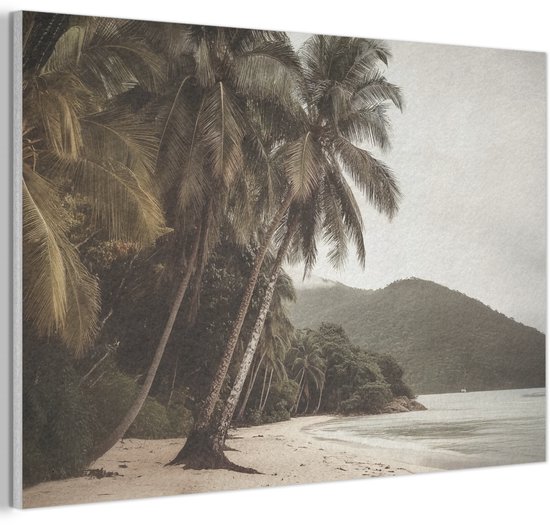 Akoestisch wandpaneel 90x60 cm - Vilt schilderij Eiland - Palmboom - Zee - Akoestische panelen - Geluidsdempende wanddecoratie - Geluidsisolatie woonkamer - Muurdecoratie geluidspanelen