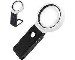 KZQ Vergrootglas - Verlicht vergrootglas - 6x, 25x verlichting - Opvouwbaar - Desktop handheld 2-in-1 - Vergrootglas - Met opvouwbare standaard - Geschikt voor lezen, antiek, sieraden taxatie - Zwart