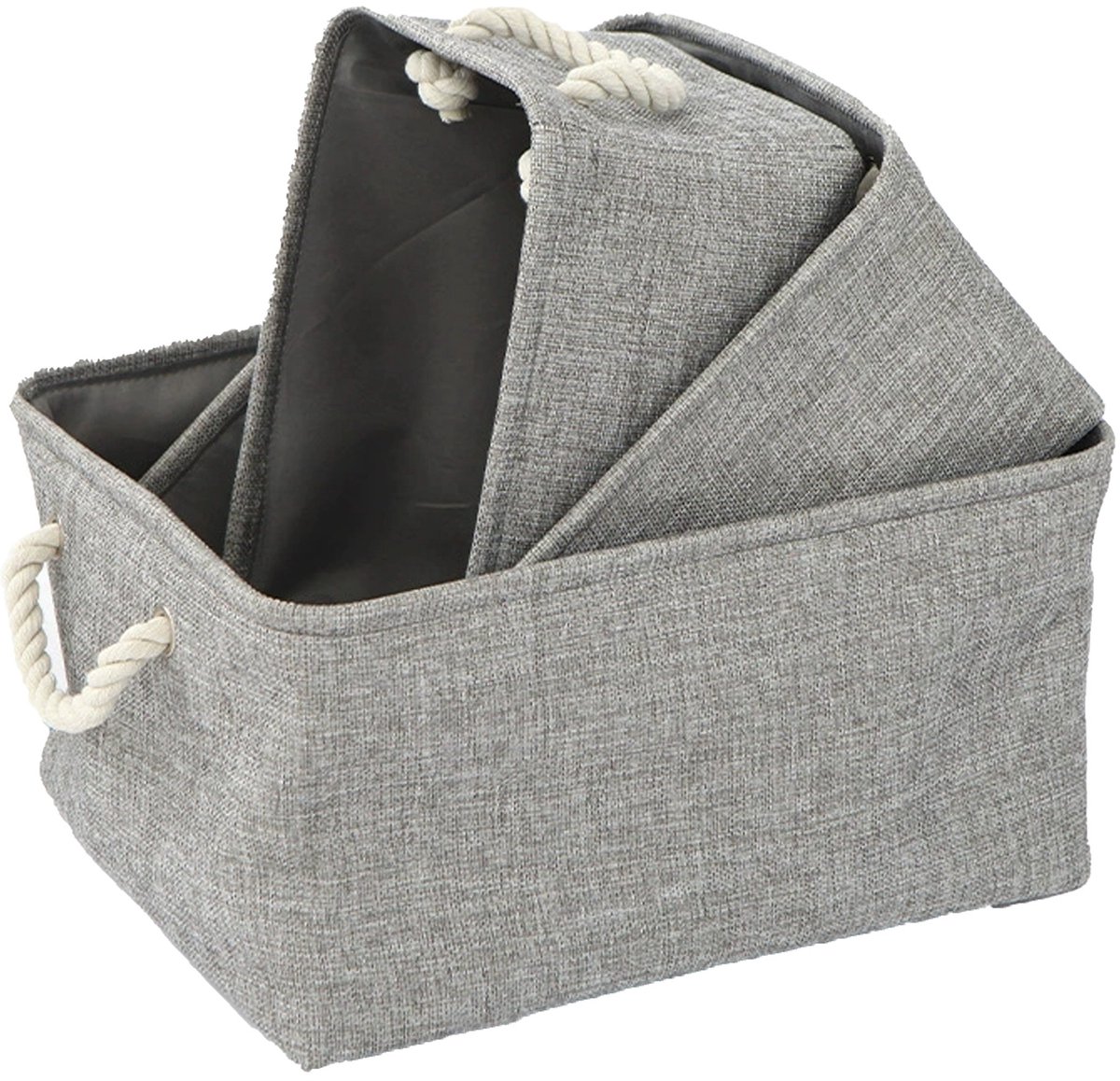 CHIWIN Opvouwbare Opbergboxen 3 Stuks – Stoffen Opbergmand met Handvatten – 36×26×16 cm – Voor Kast, Kleding, Speelgoed – Grijs – Stevig & Milieuvriendelijk
