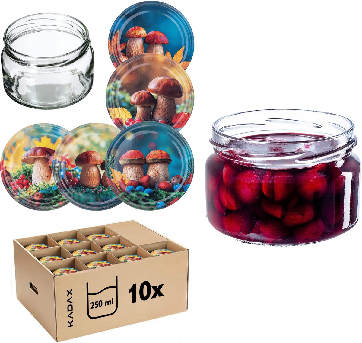 Denia Weckpotten 250ml 10st 82mm + Deksel "Poolse Paddenstoelen"