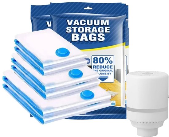 Vacuum Bags for Clothes with Electric Air Pump, Pack of 16 (4 Jumbo/4 Large/ 4 Medium/4 Small), Vacuum Bags for Duvets, Mattresses, Blankets, Pillows, Bedding, Travel, Moving