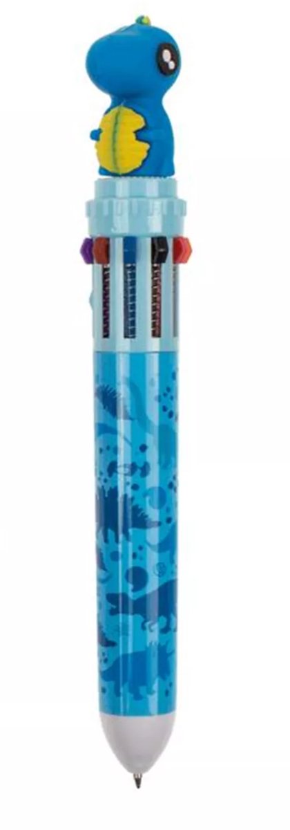 Blauwe dino pen met 10 kleuren – dinosaurus balpen – multicolor – kinderen