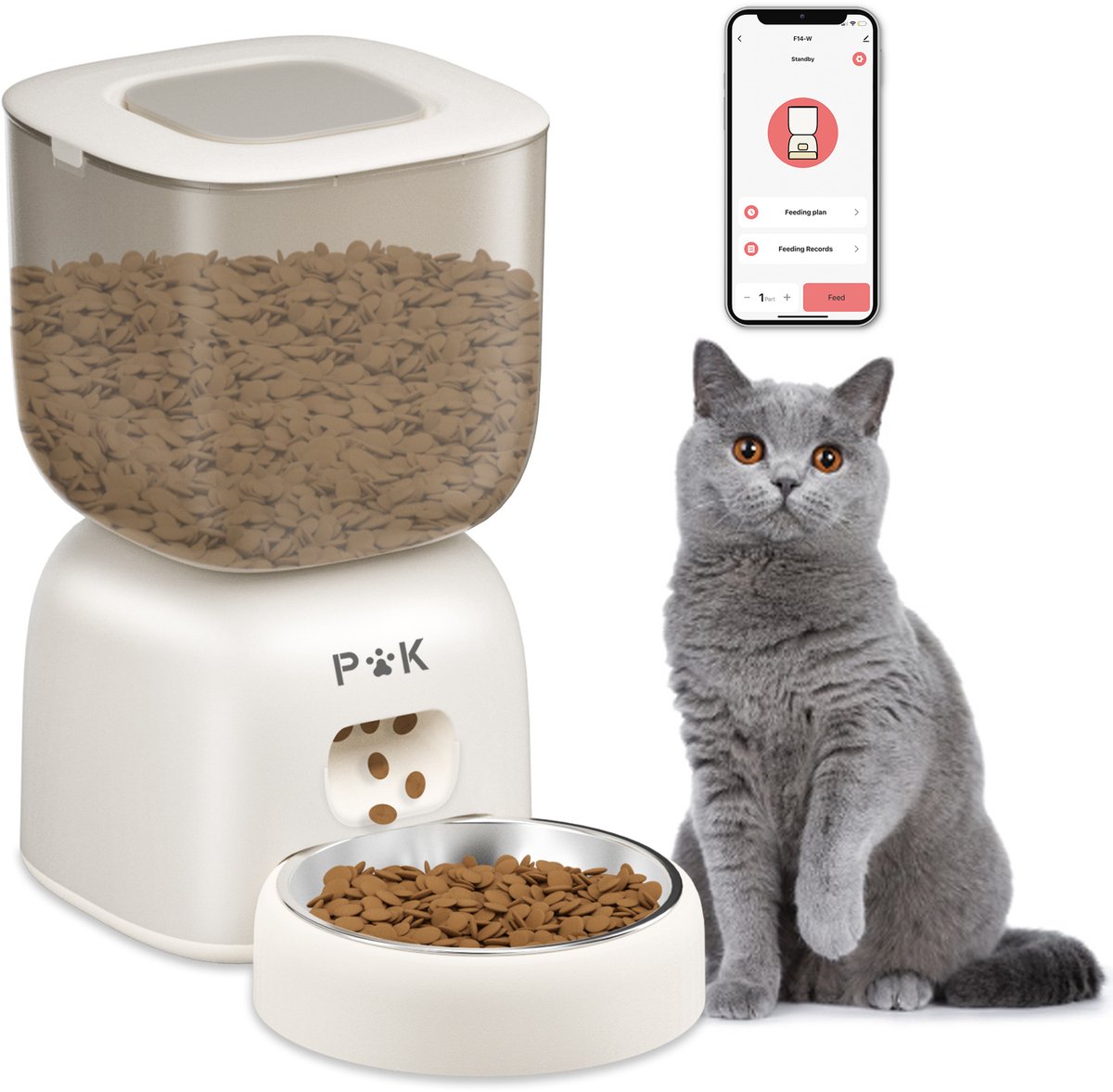 PUPPY KITTY Automatische Voerbak Kat 3L - WiFi - Voerautomaat Dispenser met Smart App - Voice Recorder - Voerbak Kat en Hond - Smartphone - Wit