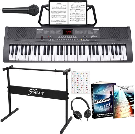 Finesse keyboard piano – 61 toetsen – standaard en accessoires