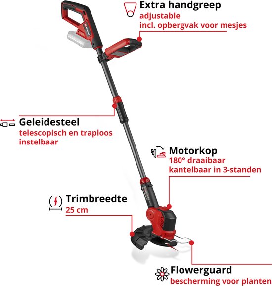 Einhell Accu Grastrimmer GE-CT 18/25 Li Solo - Power X-Change - 18 V/Li-ion - Maaidiameter: 25 cm - Draaibare en kantelbare motorkop - Bloembeschermer - Excl. accu en lader van Merkloos	 — afbeelding 2