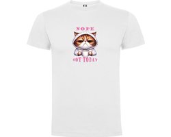 Wit T-Shirt met “Kat in pyama - Nee vandaag maar niet - Nope Not today - Koffie“ Print Full Color Maat XL