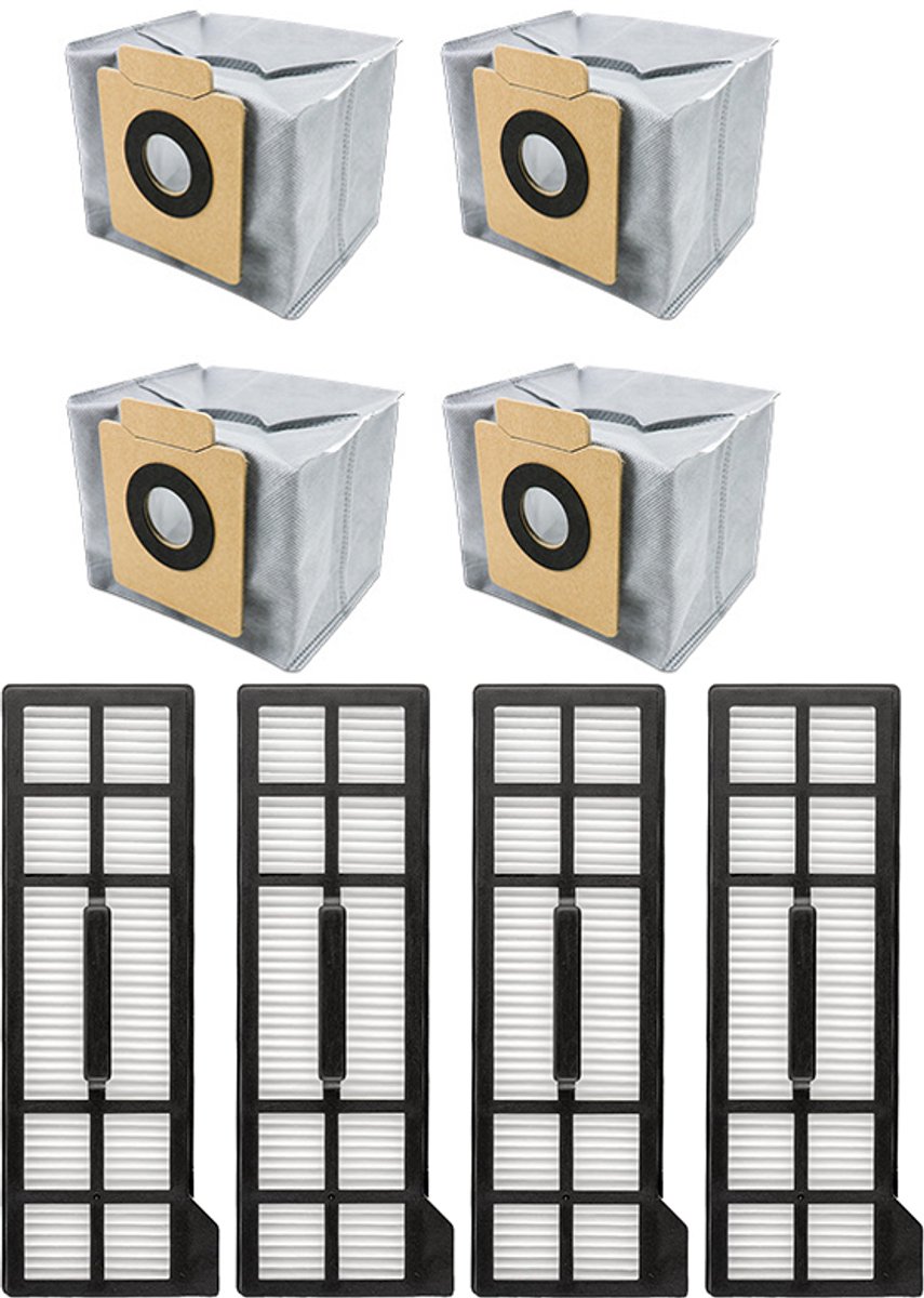 Vervangend HEPA-filter geschikt voor Eufy X10 Pro Omni Robotstofzuigers - Vervangende Onderdelenfilters - 4 Filters + 4 stofzakken