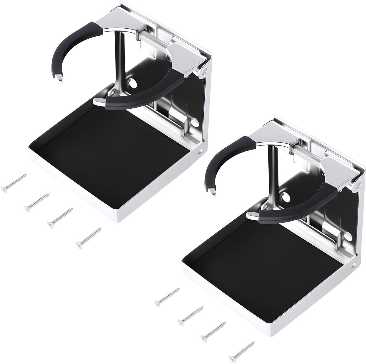 Allecto Plus - Universele Verstelbare Drankhouder van Roestvrij Staal - Opvouwbare Auto Bekerhouder voor Auto, Boot, Vrachtwagen, Caravan, Van - 2 Stuks