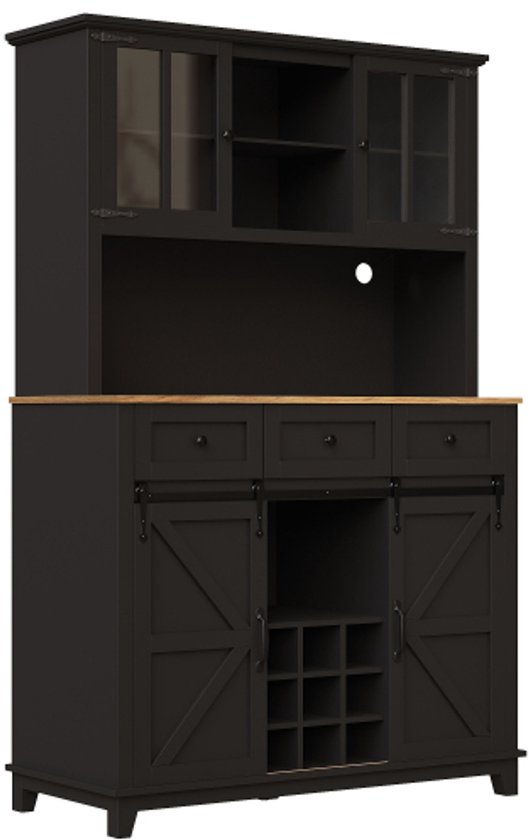 Kebnor Keukenkast, hoge kast, keukenbuffet, vitrinekast, buffetkast met verstelbare planken, dressoir met ledverlichting, variabele lichtkleuren, wit (105 x 38,4 x 180 cm