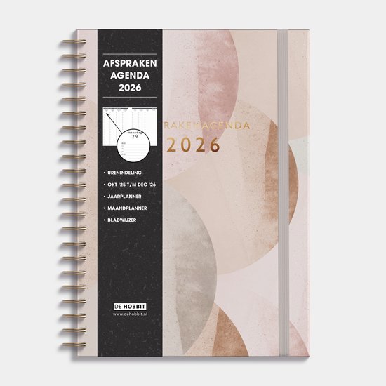 Foto: Hobbit afsprakenagenda 2026 a4 21 x 29 7 cm tijdindeling per kwartier zakelijke agenda 1 week op 2 pagina s ringband agenda harde kaft abstract oudroze