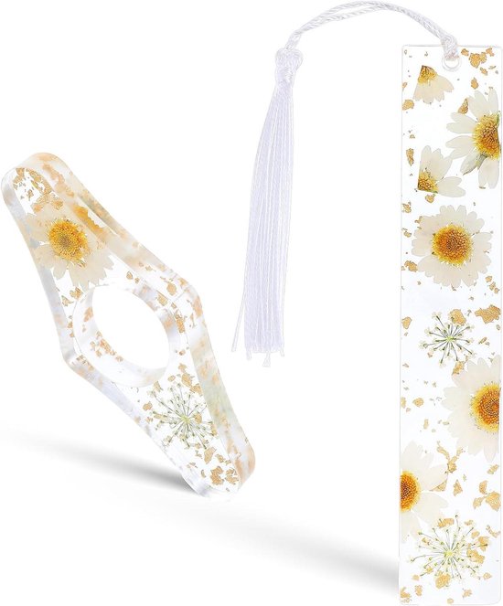 2 stuks gedroogde bloem hars duim boek pagina-houder en bladwijzer met kwastje - Boekaccessoires voor leesliefhebbers, cadeau voor boekenwurm lezers literair studenten
