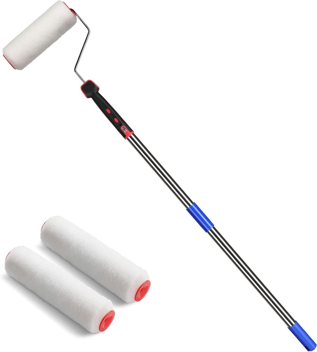 Allecto Plus - Telescopische Verfroller 70-140 cm voor muren en plafonds - Schilderroller set met huisverf rollerborstel van roestvrij staal.