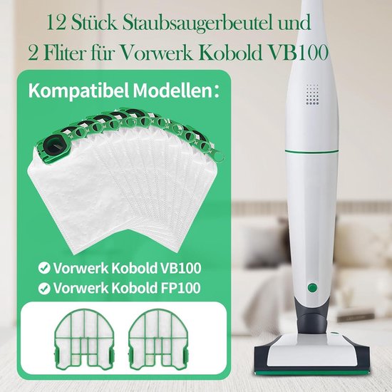 Allecto Plus - Stofzuigerzakken en motorbeschermingsfilter voor Vorwerk Kobold VB100FP100 - 14 stuks met gratis vervangende zakken