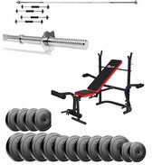 Halterbank INC. 82.5 kg GEWICHTEN - Sportbank - Fitnessbank + halterschijven + halterstang RECHT + 4 dumbbell stangen - multifunctioneel - volledig instelbaar – Opklapbaar