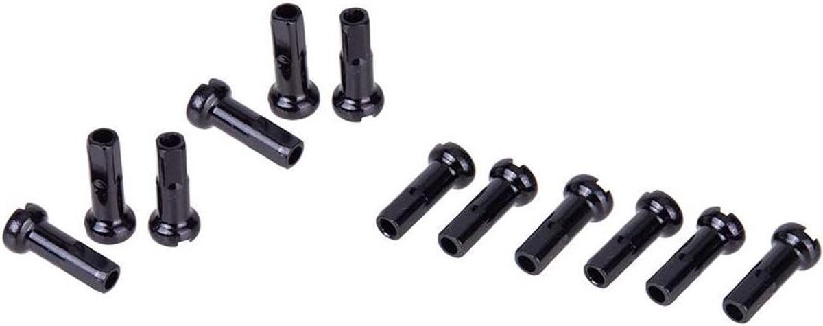 Allecto Plus - Set van 12 legering spaak tepels voor Mountain road fietsen - zwart met einddoppen.
