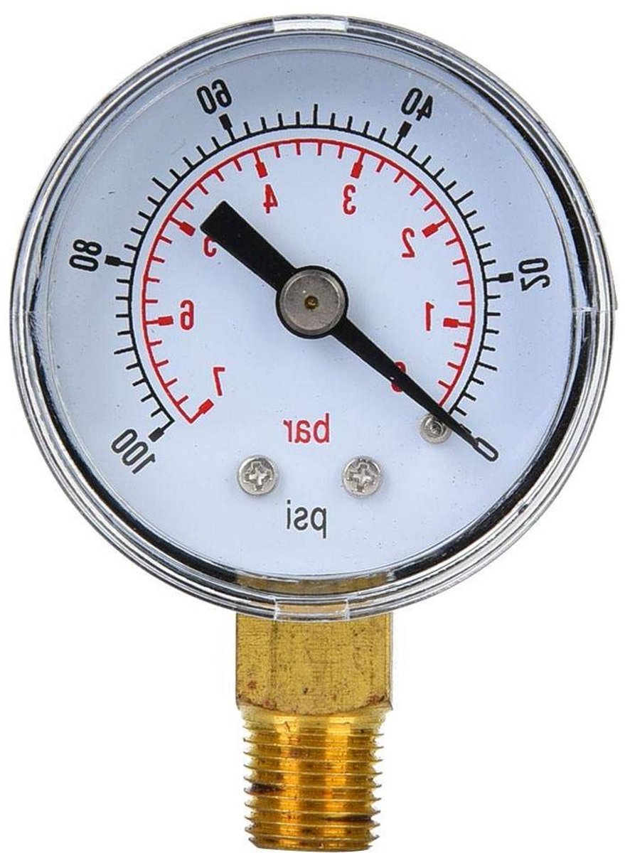 Allecto Plus - Mechanische drukmeter 1/8" BSPT voor lucht, olie en water (0-100 psi 0-7 bar) - Nauwkeurige meting van druk met deze gauge