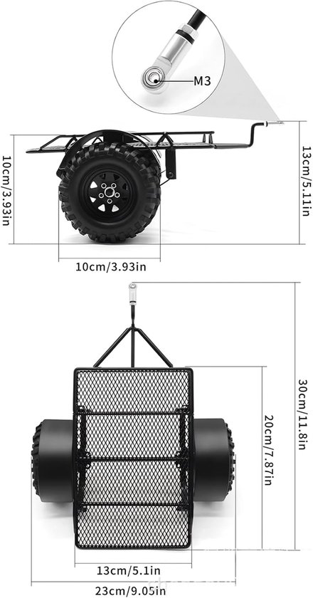Focket Remorque de Voiture RC, échelle 1:10 À Toute épreuve Remorque en Métal Remorque Télécommandée Accessoire de Remorque de Voiture pour D90 SCX10 CC01 1/10 Pièces de Focket Remorque de Voiture RC, échelle 1:10 À Toute épreuve Remorque en Métal Remorque Télécommandée Accessoire de Remorque de Voiture pour D90 SCX10 CC01 1/10 Pièces de