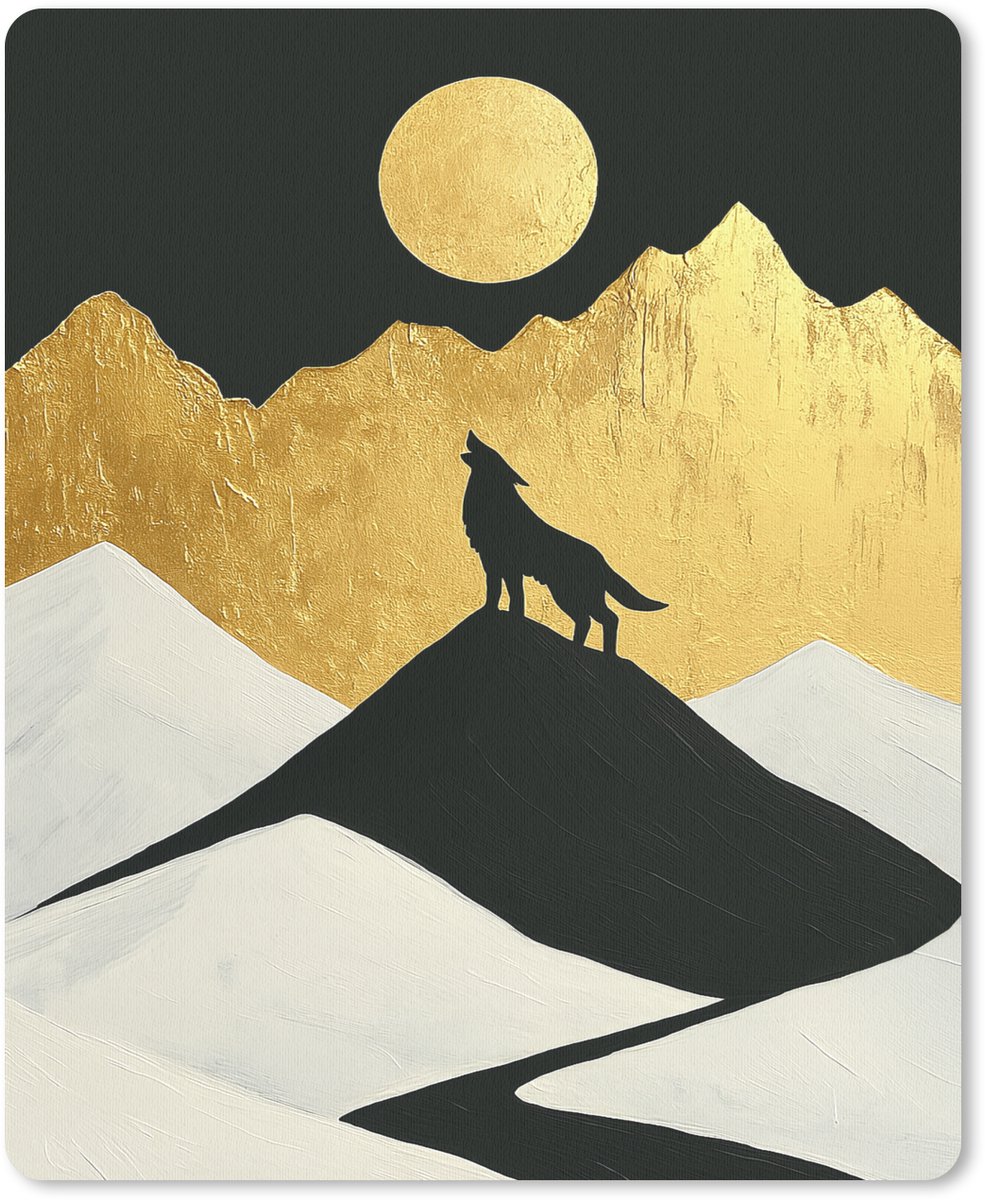 Muismat 19x23 cm - Mousepad Wolf - Bergen - Maan - Zwart - Muismatten