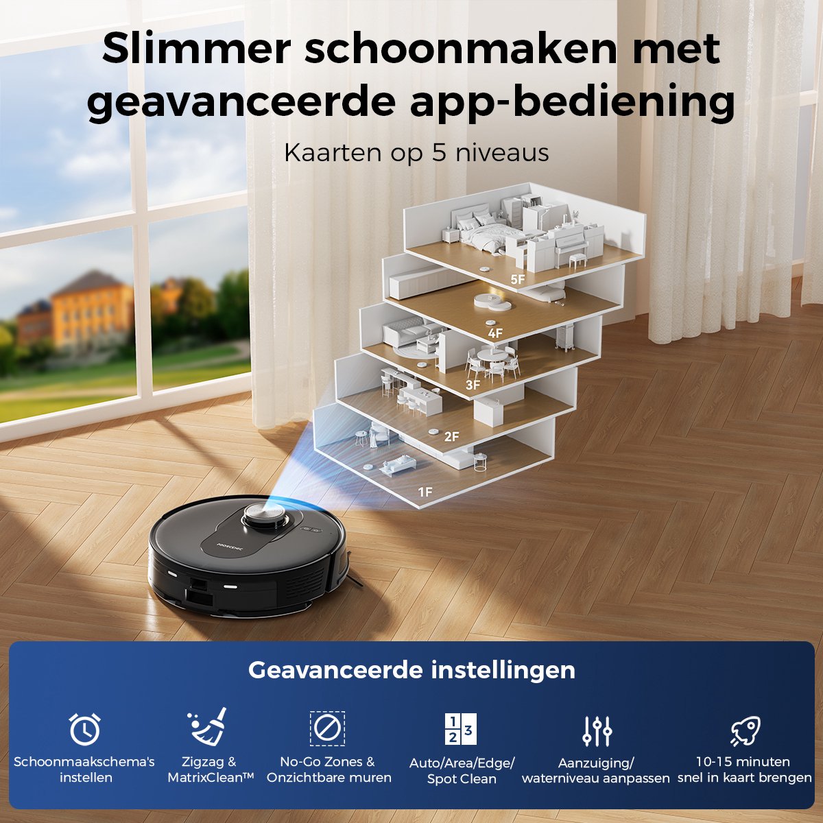 Afbeelding 2 van Proscenic Q8 Max - Robotstofzuiger met Dweilfunctie - Robotstofzuiger met Reinigingsstation - 6,000 Pa Zuigkracht - Objectdetectie en Vermijding - Automatisch Leegstation - LiDAR Navigatie