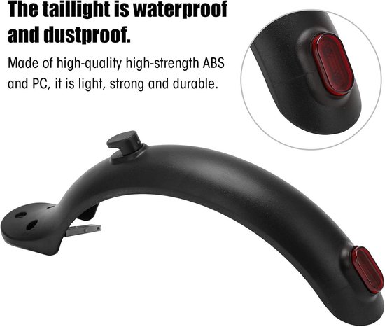 Garde-boue Arrière Avec Feu Rouge Pour Xiaomi M365 – ABS/PC, Renfort Alu, étanche (rouge)