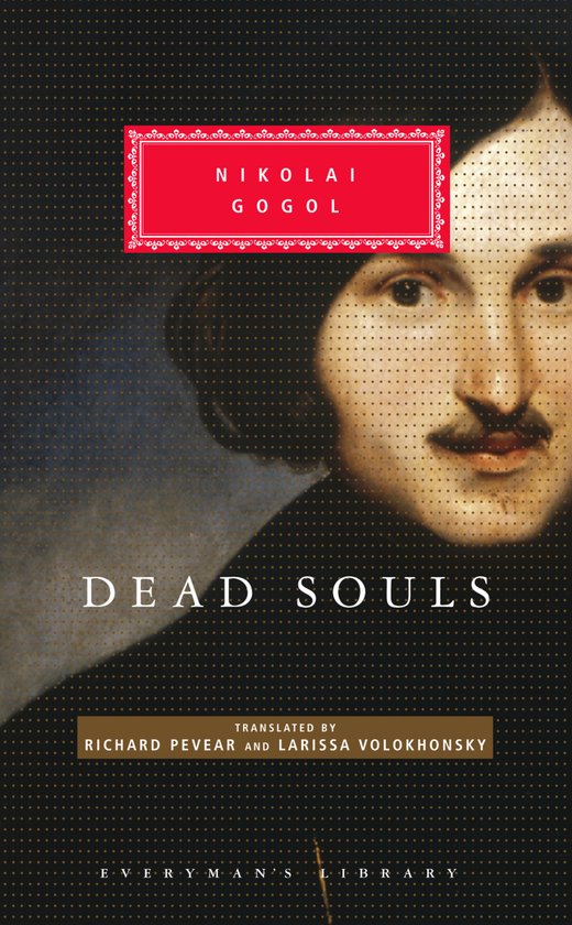Livre "Dead Souls" de Nicolas Gogol avec un portrait de l'auteur.