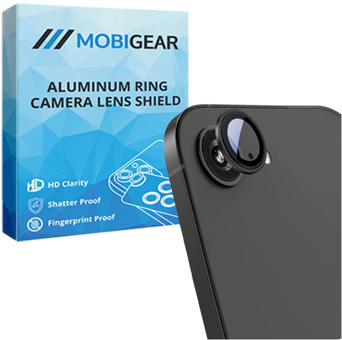 Mobigear Screenprotector geschikt voor Apple iPhone 16e Glazen | Mobigear Single Camera Lens Protector - Case Friendly - Zwart