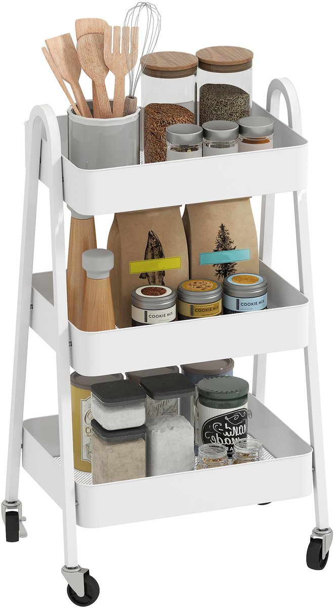 HOMCOM - Rolwagen - Metaal - 42,4L x 29,8B x 74,5H cm - Wit