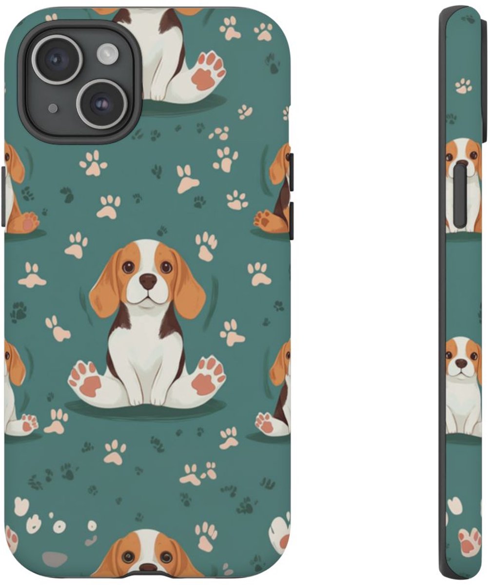Beagles met Pootafdrukken Patroon – Telefoonhoesje Geschikt voor iPhone 15 Plus