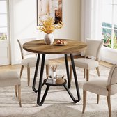 Tribesigns Ronde Eettafel met Planken - Industriële Tafel - 80 X 80 X 75 cm - Eetkamertafel Voor 2-4 Personen - voor Keuken, Kantoor, Appartement - Bruin
