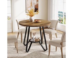 Tribesigns Ronde Eettafel met Planken - Industriële Tafel - 80 X 80 X 75 cm - Eetkamertafel Voor 2-4 Personen - voor Keuken, Kantoor, Appartement - Bruin