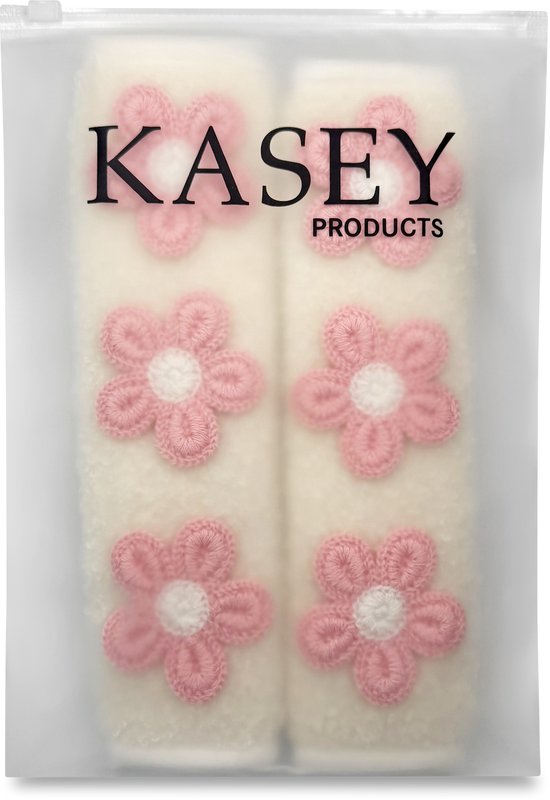 Gordelbeschermer Madeliefjes Wit & Roze - Set van 2 Gordelhoezen - Gordelkussen - Kasey Products van Merkloos — afbeelding 3