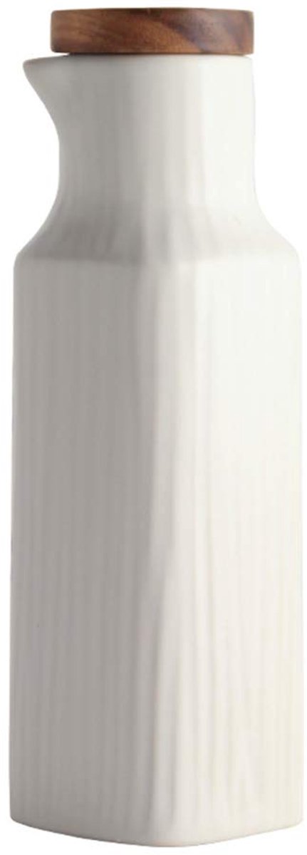 Crrynuo - 2x Mat Wit Olie & Azijnfles - Keramiek Met Houten Dop - Lekdicht - Keukenaccessoires
