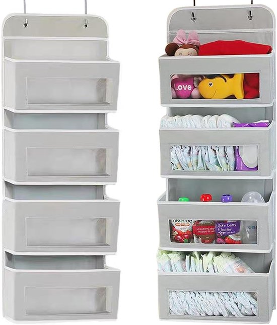 Foto: Opbergzak kast organizer hangmand collapsible hanging organizer with 4 pockets over the door wall mounted storage for nurseries closets bathrooms durable non toxic material l shaped hooks space saver gray 100x30x12cm