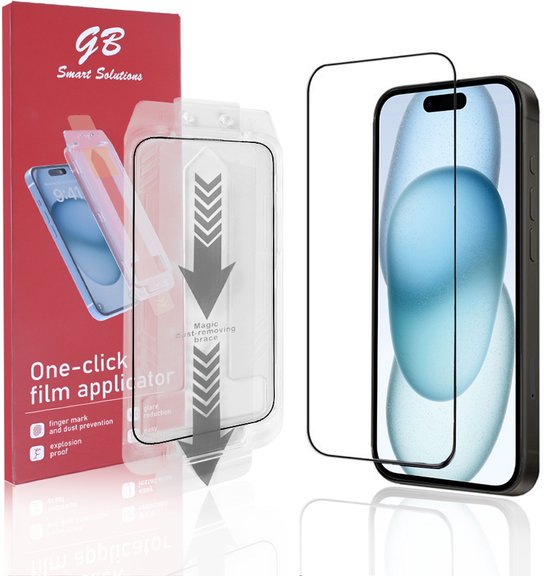 Protection d'écran GB ProGuard Elite pour iPhone 15 - Film applicateur - Glas trempé - Couverture intégrale - Résistant aux rayures et aux chocs