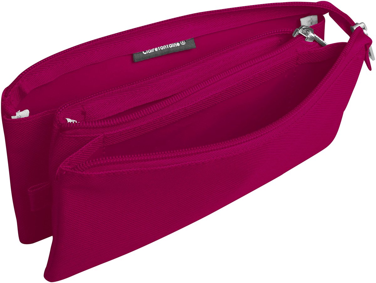 Clairefontaine 8489C etui (plat textiel, 22 x 2 x 10 cm, metalen klep, 3 compartimenten) 1 stuk framboos