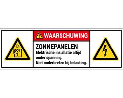 Zonnepanelen elektrische installatie altijd onder spanning sticker - 15 x 5 cm