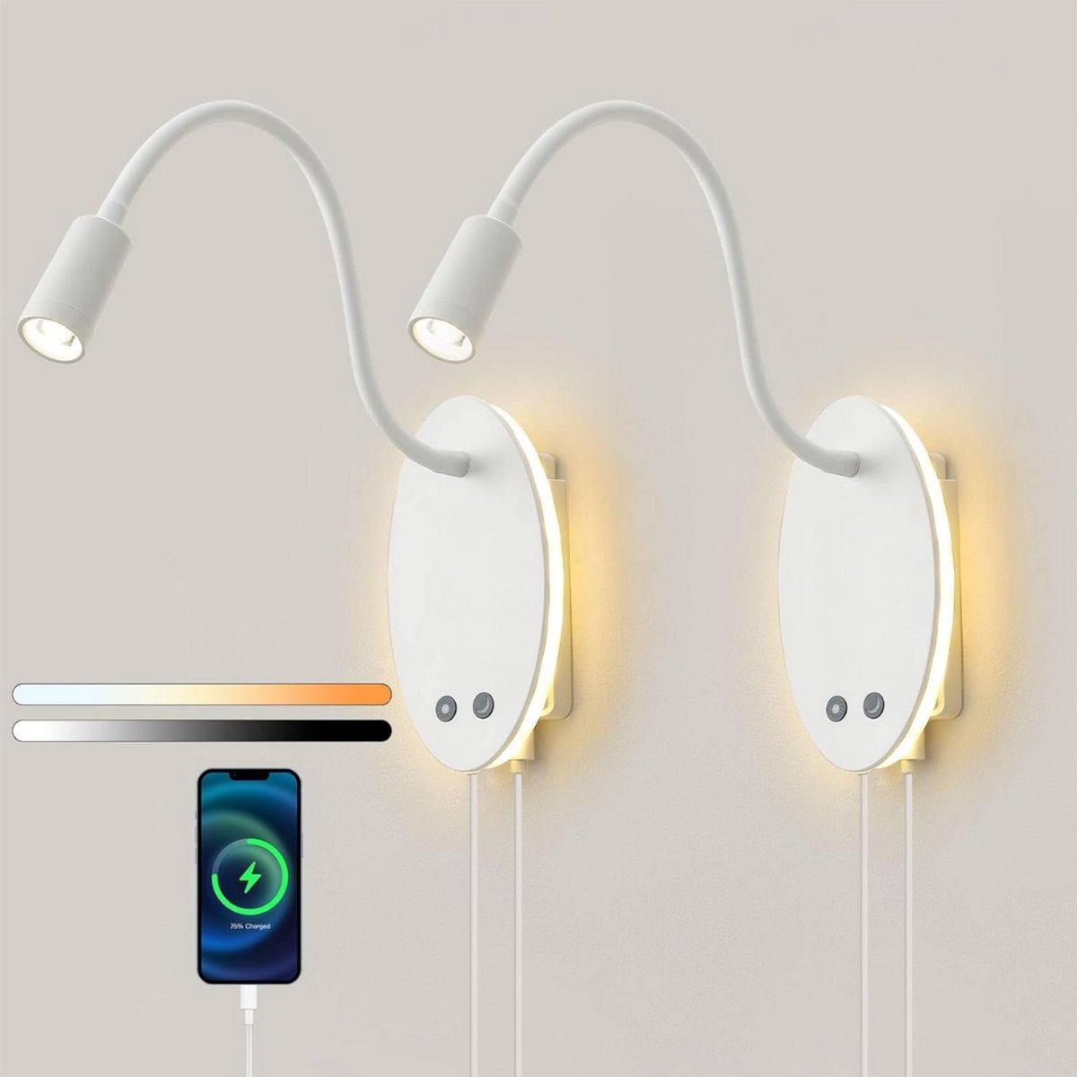 Bedlampjes Hoofdbord - Leeslampjes - Bedlamp Slaapkamer Volwassenen - Wit
