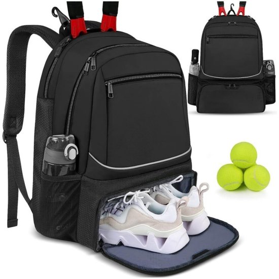 Sac pour raquette de tennis en tissu Oxford – Sac avec housse pour raquettes de tennis | Sac à bandoulière organisateur en tissu Oxford avec fermeture éclair et sangle de poignée pour