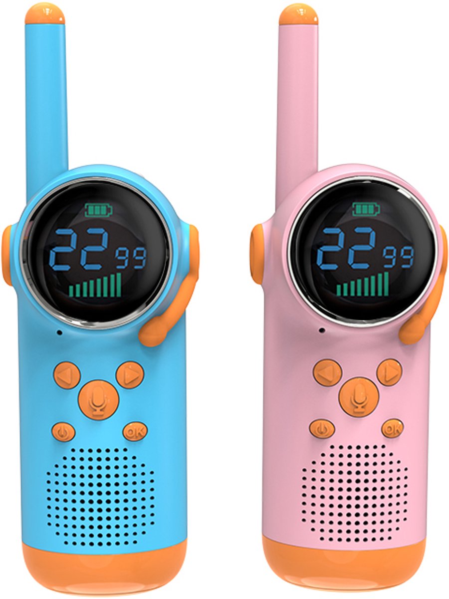 Walkie Talkie voor Kinderen - Set van 2 - 3 km Bereik - USB Oplaadbaar - Roze/Blauw