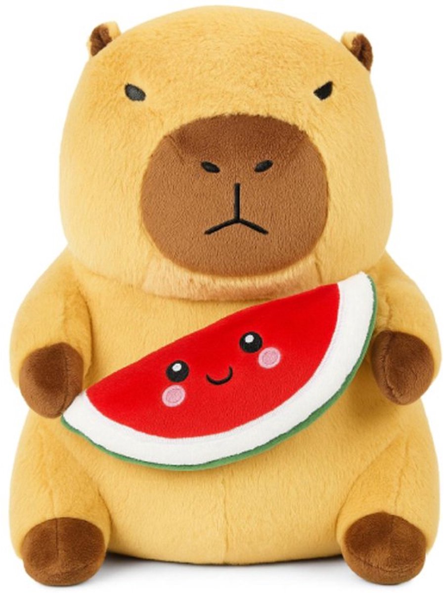 Topknuffels® - Capibara met Watermeloen Pluche Knuffel 25 cm - Grote Capibara Knuffels Knuffeldier - Groot Bruin Knuffels Dierenknuffel - Kapibara Kapybara - Speelgoed Kawaii Kussen - TikTok Plush Toy