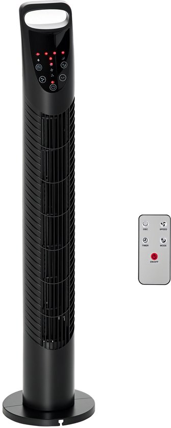Torentventilator HOMCOM zwart 40W, 3 snelheden, 3 modi, timer tot 7,5 uur, afstandsbediening, zwenkfunctie