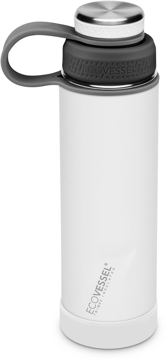 EcoVessel - The Boulder 20oz / 591ml - TriMax Geïsoleerde RVS Fles met Schroefdop & Uitneembare Zeef - White Out